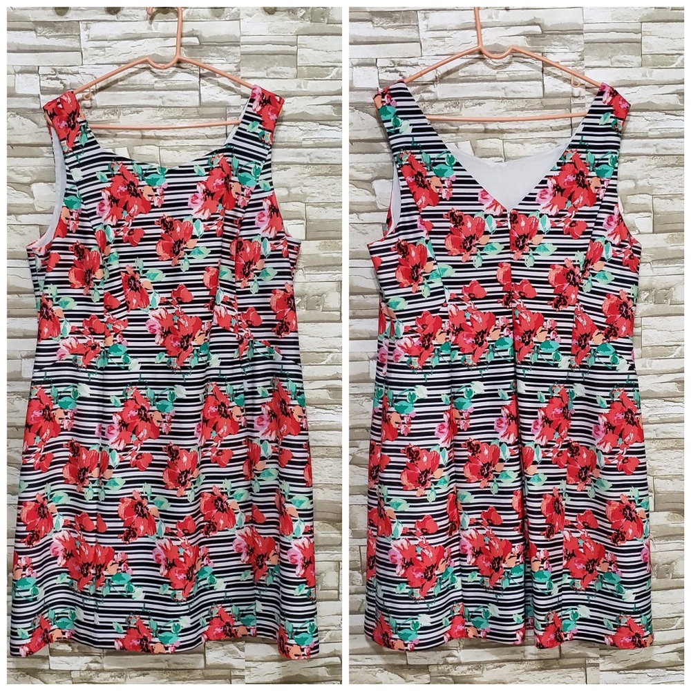 Adrianna Papell Floral Sleeveless Stripe Dress 20W